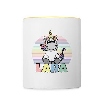 Lara Nom de la licorne - Mug contrasté - blanc/jaune - Devant