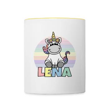 Lena Einhorn Name - Tasse zweifarbig - Weiß/Gelb - Vorne