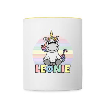Leonie Einhorn Name - Tasse zweifarbig - Weiß/Gelb - Vorne