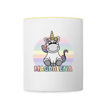 Nom de la licorne Magdalena - Mug contrasté - blanc/jaune - Devant