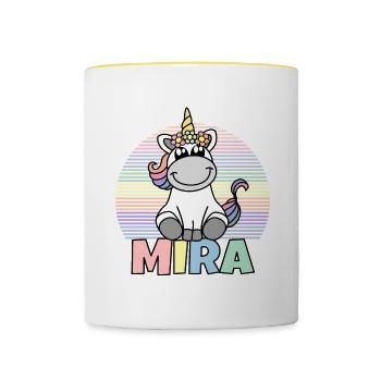 Mira Unicorn Name - Contrasting Mug - white/yellow - Front