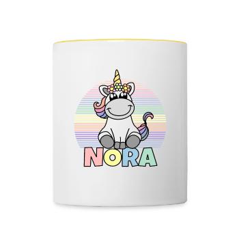 Nora Einhorn Name - Tasse zweifarbig - Weiß/Gelb - Vorne