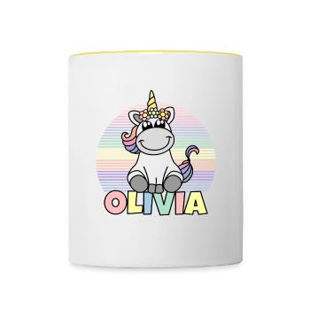Olivia Unicorn Name - Contrasting Mug - white/yellow - Front