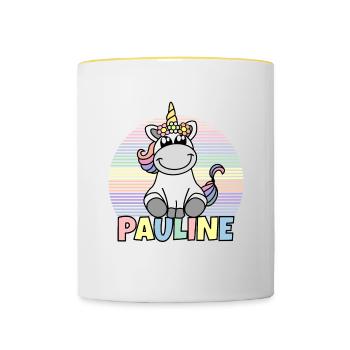 Nom de la licorne Pauline - Mug contrasté - blanc/jaune - Devant