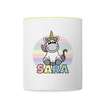 Sara Unicorn Name - Contrasting Mug - white/yellow - Front