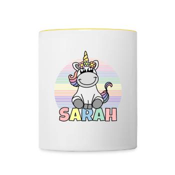 Nom de la licorne Sarah - Mug contrasté - blanc/jaune - Devant