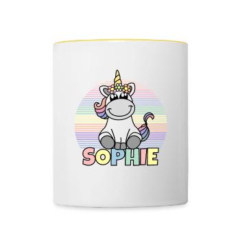 Sophie Unicorn Name - Contrasting Mug - white/yellow - Front