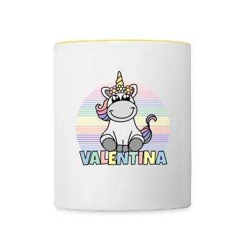 Nom de la licorne Valentina - Mug contrasté - blanc/jaune - Devant