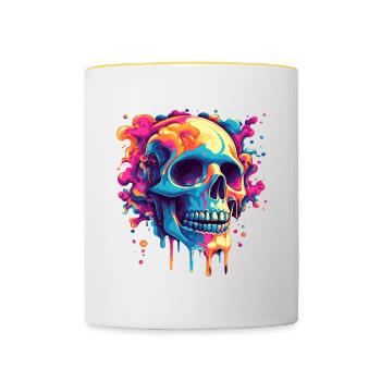 Psychedelisches Skelett mit leuchtenden Farben - Tasse zweifarbig - Weiß/Gelb - Vorne