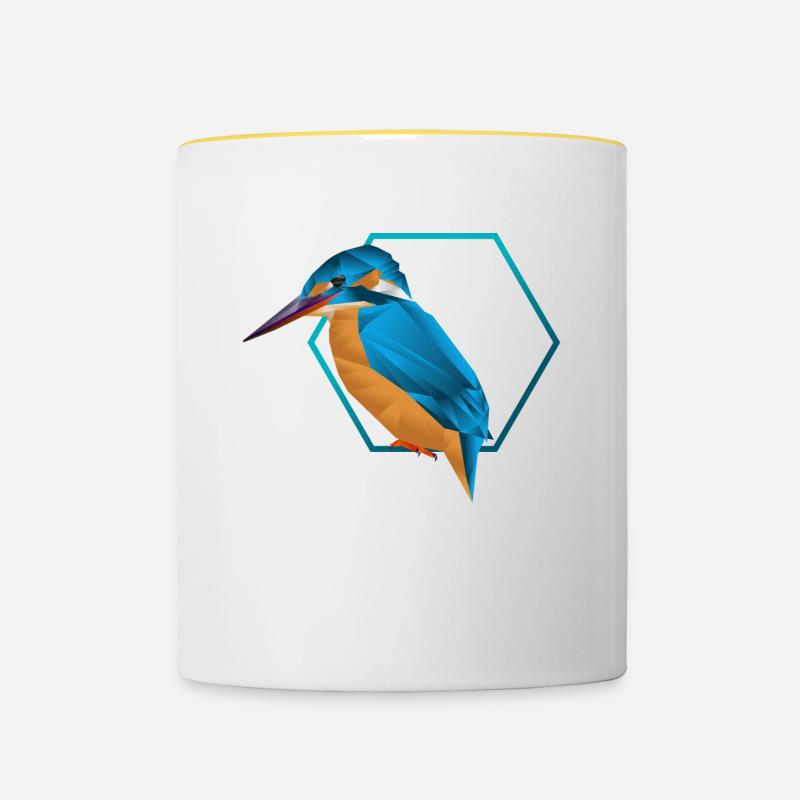 Low poly kingfisher / bird - Contrasting Mug - white/yellow