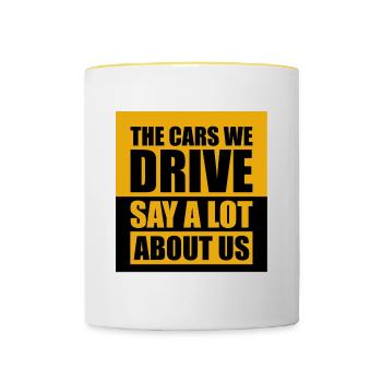 Tuning displacement car tuner gift for anyone who - Contrasting Mug - white/yellow - Front