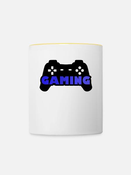 Blauer Joystick Gaming - Tasse zweifarbig - Weiß/Gelb