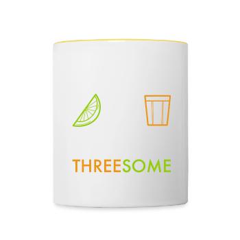 Tequila Threesome Funny Alcohol Party Saying - Contrasting Mug - white/yellow - Front