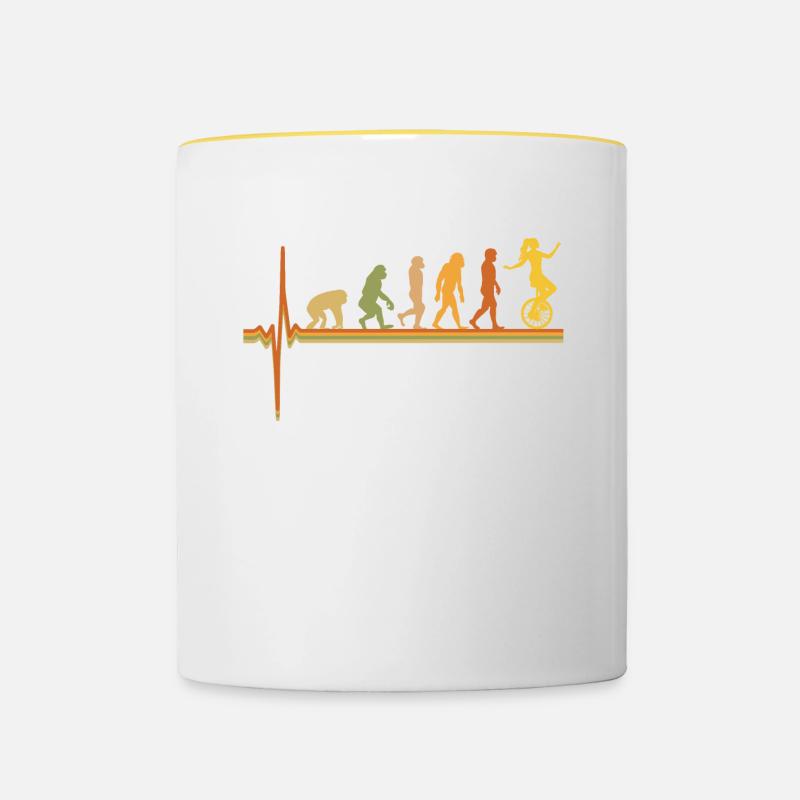Einrad EKG Puls Herzschlag Retro Evolution - Tasse zweifarbig - Weiß/Gelb