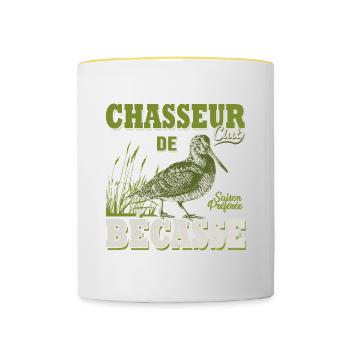 Chasseur de bécasse cadeau cool chasse chasser - Mug contrasté - blanc/jaune - Devant
