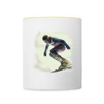 Skiing is a popular winter sport - Contrasting Mug - white/yellow - Front