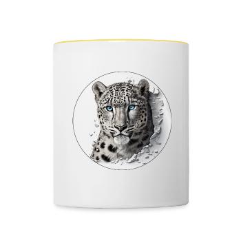 An endangered snow leopard - Contrasting Mug - white/yellow - Front