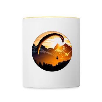 Gleitschirmfliegen in den Bergen - Tasse zweifarbig - Weiß/Gelb - Vorne