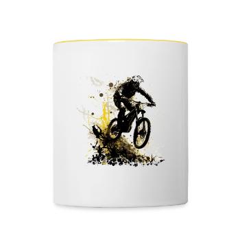 Le VTT freestyle est un sport créatif - Mug contrasté - blanc/jaune - Devant