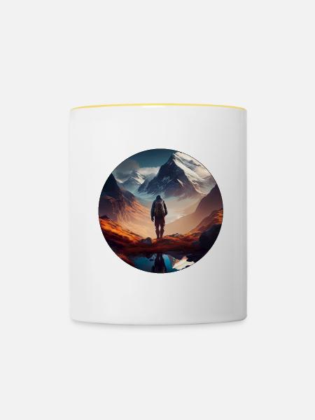 Wandern in den Bergen - Tasse zweifarbig - Weiß/Gelb