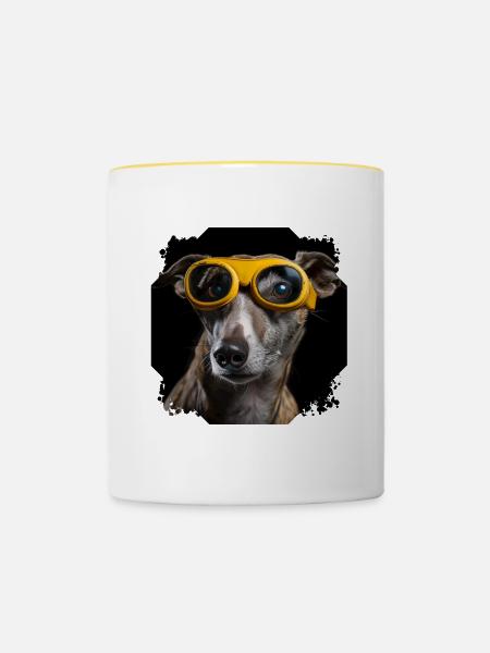 Hund mit Brille - Tasse zweifarbig - Weiß/Gelb