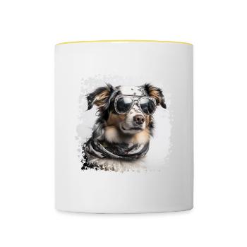 Cool dog with glasses - Contrasting Mug - white/yellow - Front
