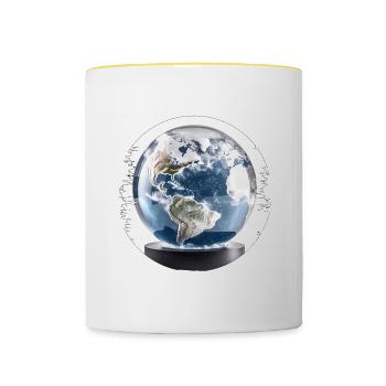Nous vivons dans une boule à neige - Mug contrasté - blanc/jaune - Devant