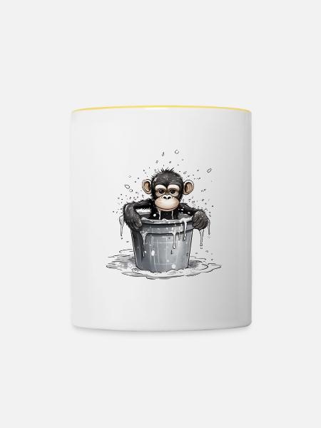Affe sucht Abkühlung - Tasse zweifarbig - Weiß/Gelb