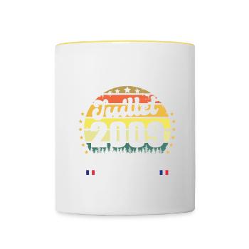 13 Ans Anniversaire Vintage Né en juillet 2009 - Mug contrasté - blanc/jaune - Devant