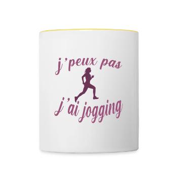 jpeux pas j ai jogging idée cadeau joggeuse - Mug contrasté - blanc/jaune - Devant