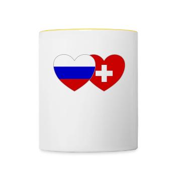 Russie Suisse Flag Coeur - Mug contrasté - blanc/jaune - Devant