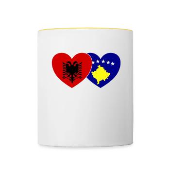 Albania Kosovo Flag Heart - Contrasting Mug - white/yellow - Front
