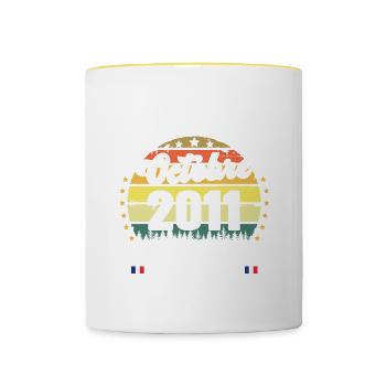 11 Ans Anniversaire Vintage Né en Septembre 2011 - Mug contrasté - blanc/jaune - Devant