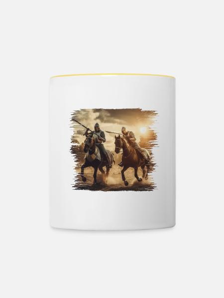 Ein mittelalterliches Ritterturnier - Tasse zweifarbig - Weiß/Gelb