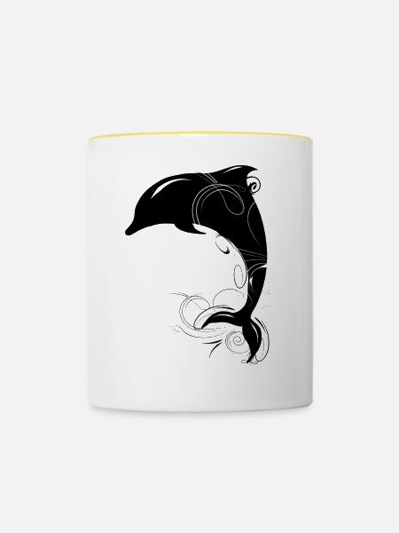 springender Delfin - Tasse zweifarbig - Weiß/Gelb
