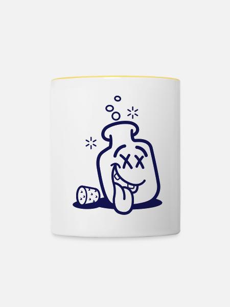 Betrunkene Flasche - Tasse zweifarbig - Weiß/Gelb