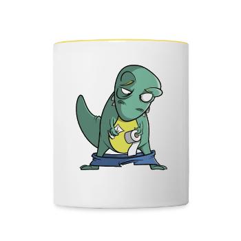 T-Rex mit Toilettenpapier - Problem - Tasse zweifarbig - Weiß/Gelb - Vorne