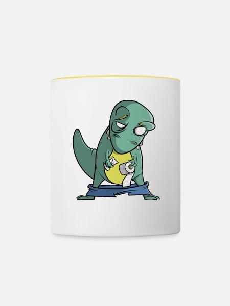 T-Rex mit Toilettenpapier - Problem - Tasse zweifarbig - Weiß/Gelb