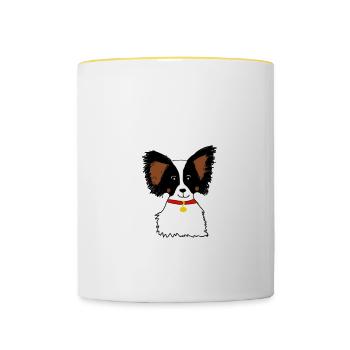 Papillon Hund - Tasse zweifarbig - Weiß/Gelb - Vorne