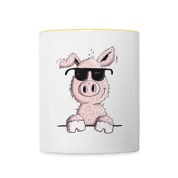Smart pig with sunglasses - Contrasting Mug - white/yellow - Front