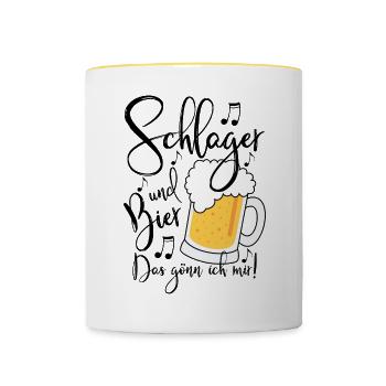Schlager und Bier Das gönn ich mir  - Tasse zweifarbig - Weiß/Gelb - Vorne