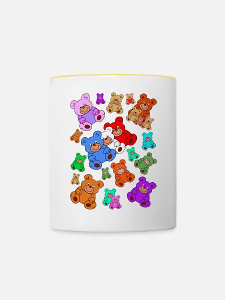 Teddybären / Teddys - Tasse zweifarbig - Weiß/Gelb