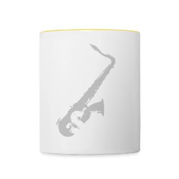 Saxofon / Nicht ohne Saxofon / Jazz / Sax - Tasse zweifarbig - Weiß/Gelb - Vorne