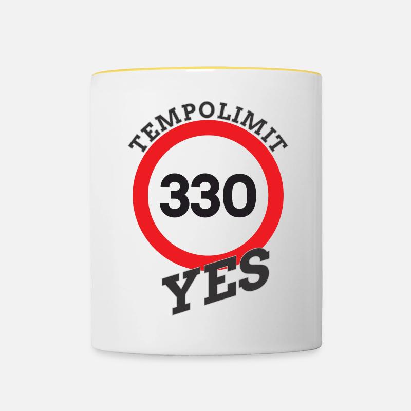Speed limit, speed limit highway - Contrasting Mug - white/yellow