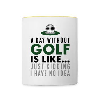 Sjove Ordsprog Golf - Tofarvet krus - hvid/gul - Foran