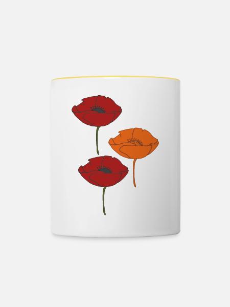 mohnblumen und orange - Tasse zweifarbig - Weiß/Gelb