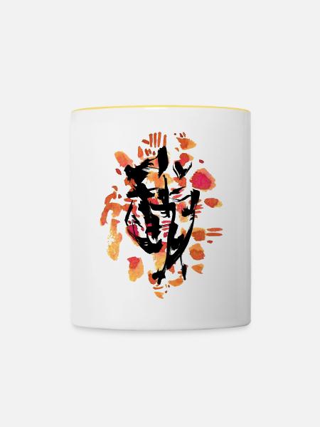 Abstrakt Gesicht - Tasse zweifarbig - Weiß/Gelb