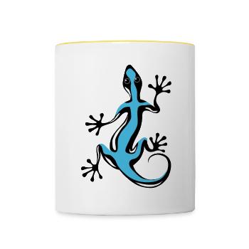 Blauer Gecko - Tasse zweifarbig - Weiß/Gelb - Vorne