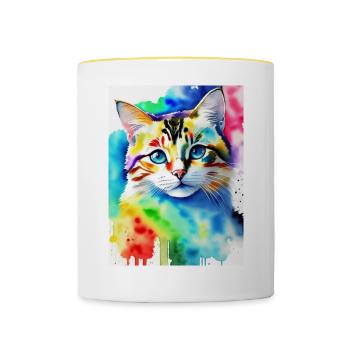 Cat Watercolor Sweet design - Tasse zweifarbig - Weiß/Gelb - Vorne