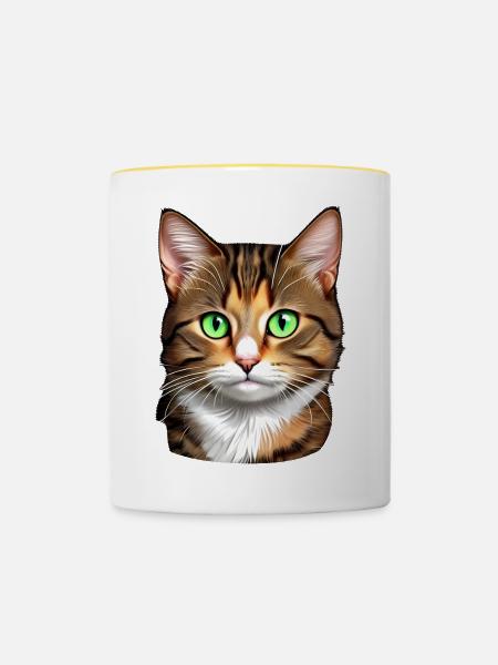 Süße Katze - Tasse zweifarbig - Weiß/Gelb